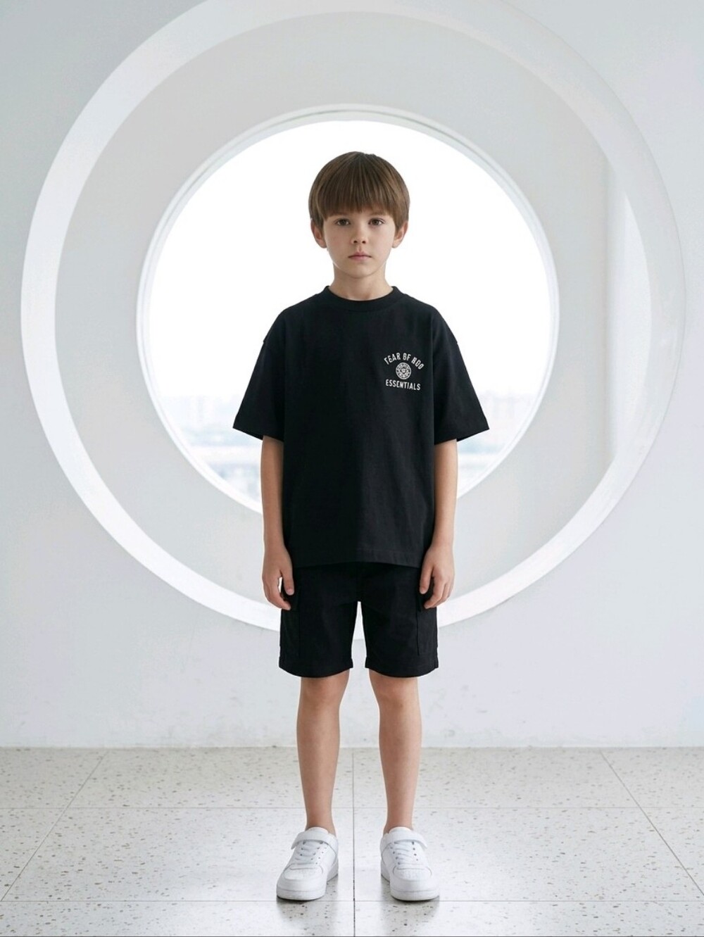 NWT Fear of God Essentials Kids Jersey Crewneck Tee Black Sz 10